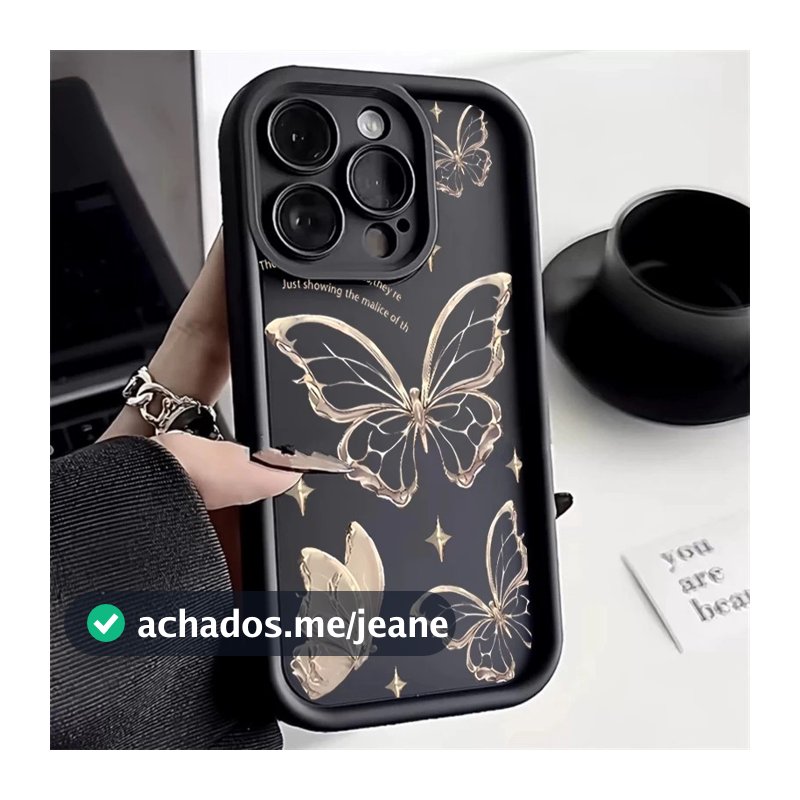 Linha Dourada Borboleta Silicone Caso De Telefone Para iPhone 16 17 15 12 14 13 11 18 Pro Max 16e X XR XS Capa