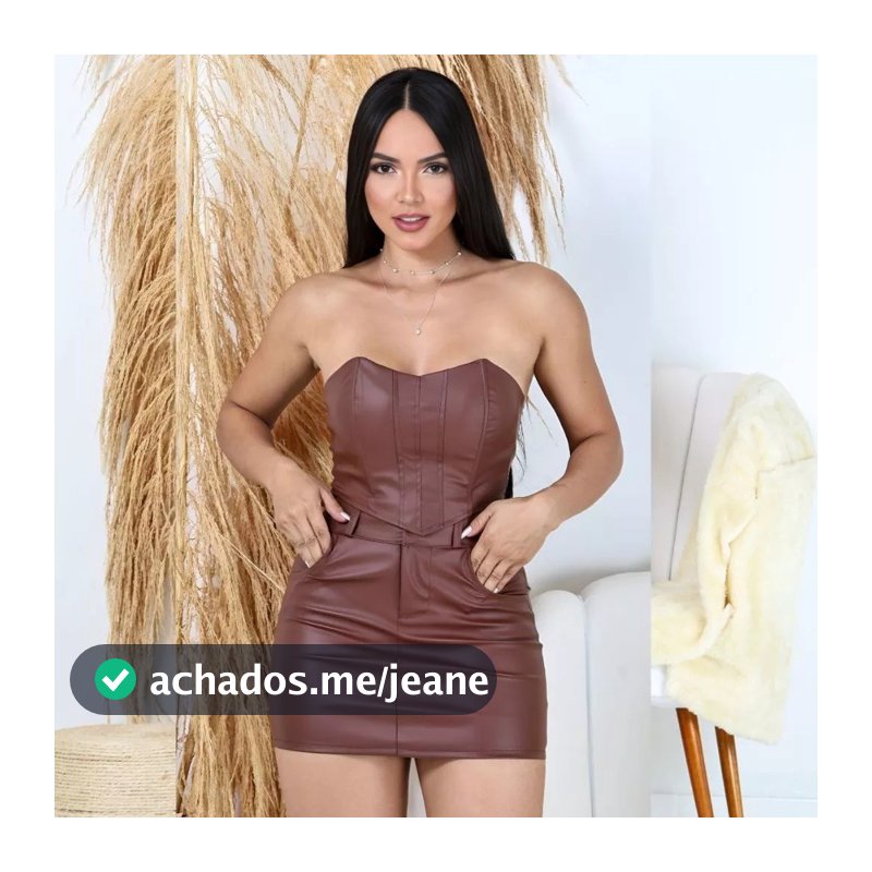 Conjunto Feminino Luxo Saia Cropped Corselet Tecido Courino