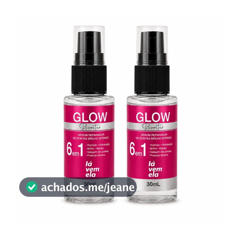 Kit com 2 Frascos de Sérum Glow Booster Reparador de Pontas - Brilho Intenso 6 em 1 - lá vem ela - 30ml