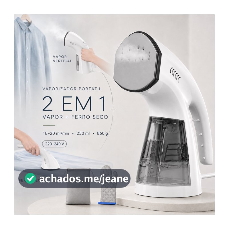 Ferro a Vapor Portátil 2 em 1， Passador a Seco e Vapor, 1600W, ,220V,Para Viagem e Casa
