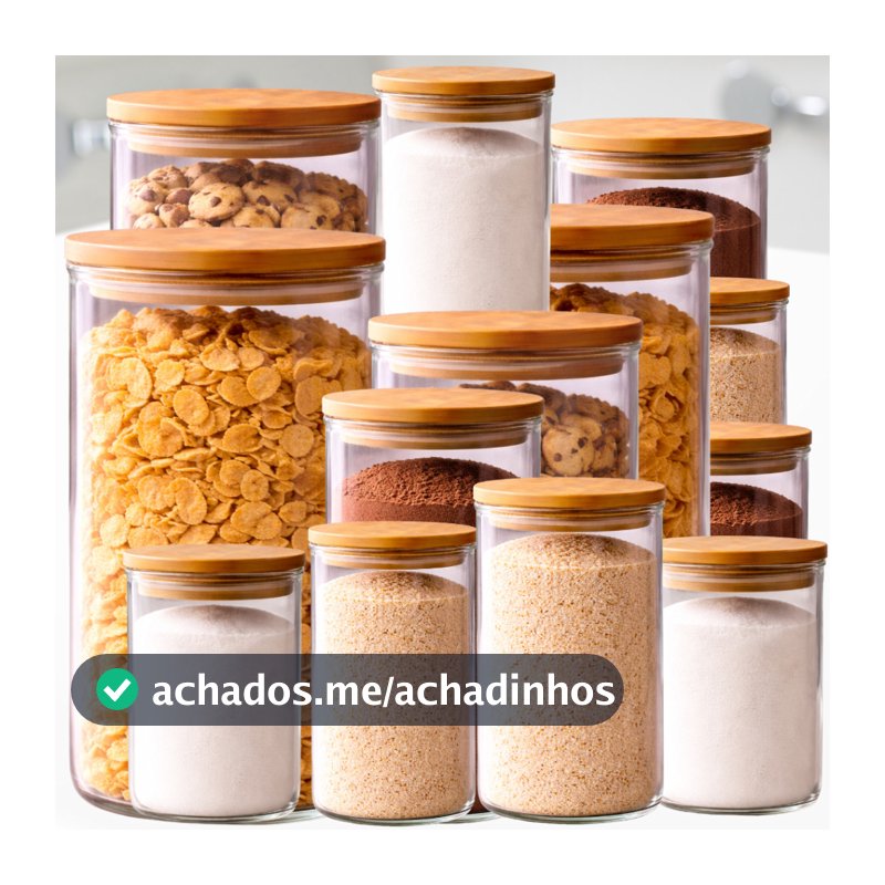 Kit 13 Potes Herméticos De Vidro Borossilicato Tampa Bambu Variados Alimentos Cereais Olivini Home