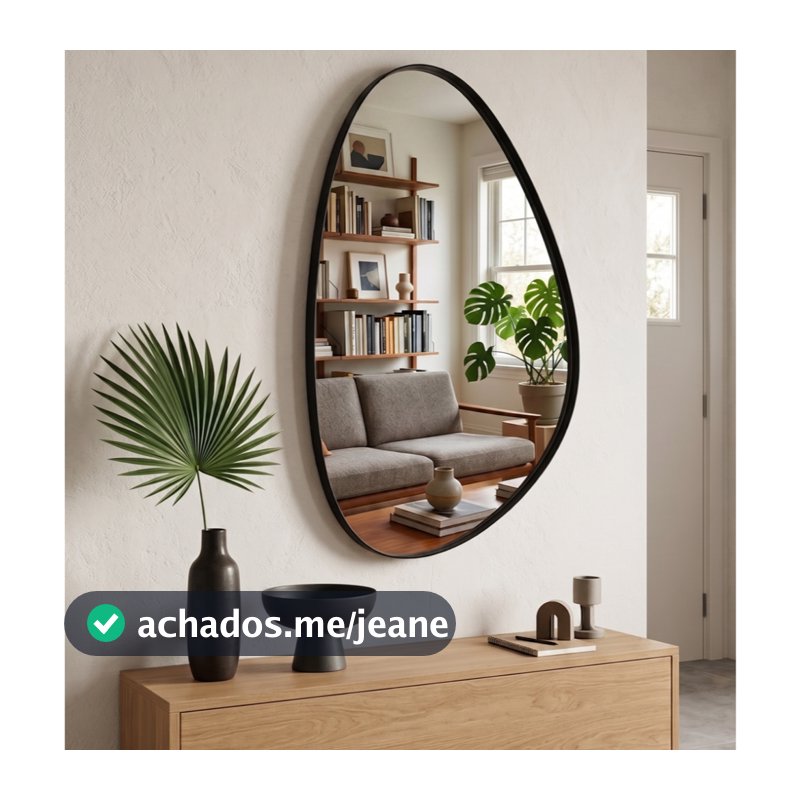 Espelho Orgânico Com Alça de Couro Ecológico Decoração Banheiro Sala Varias Medidas