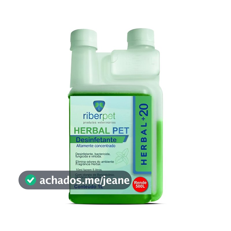 Herbal Pet +20 Desinfetante Concentrado Rende 500L Frasco 1L