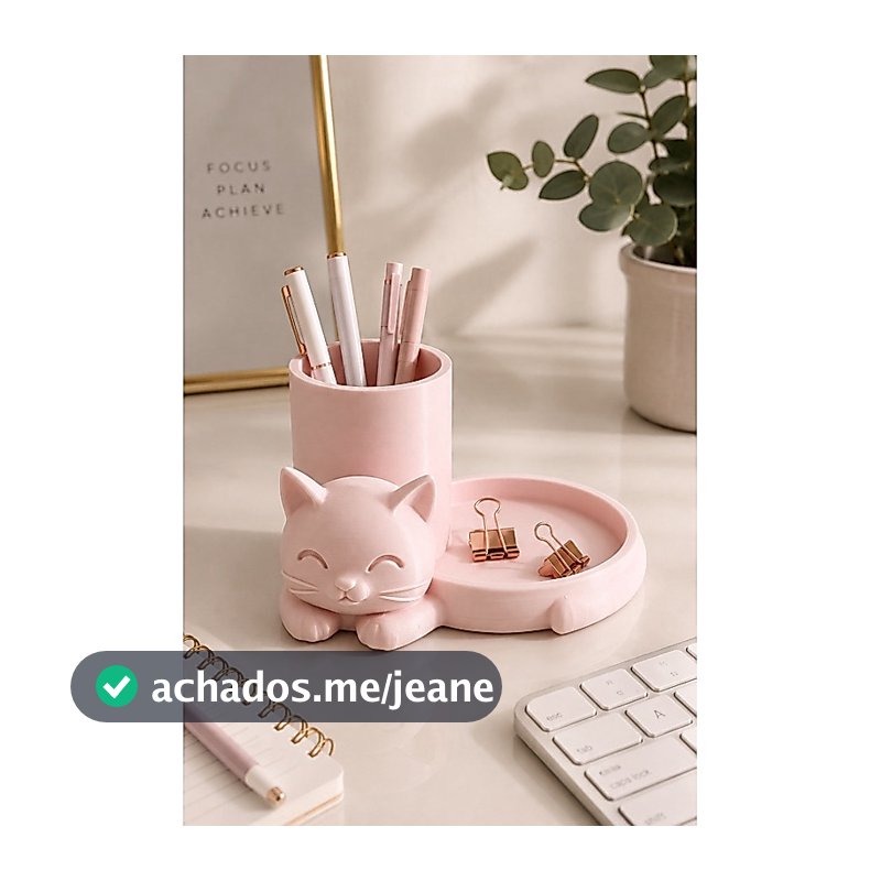 Porta Canetas Gatinho com Bandeja Organizadora | Organizador de Mesa Fofo e Decorativo