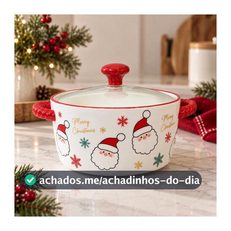 Caçarola Natalina Cerâmica C/ Tampa Natal 19x11cm 26890 - Vencedor