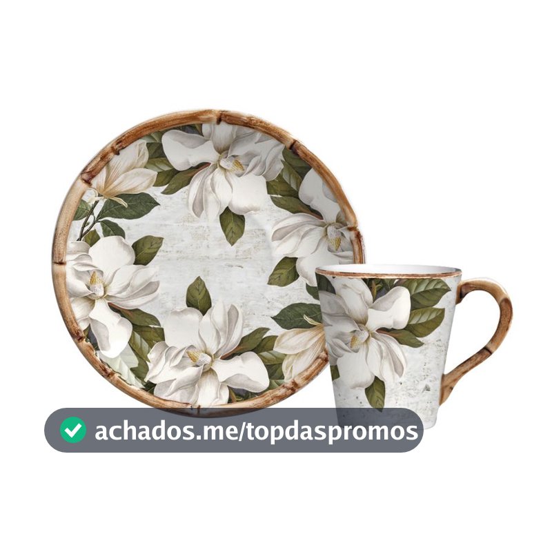 Conj. 6 Xicaras De Chá C/ Pires Em Cerâmica Magnólia 200ml - Maison Blanche