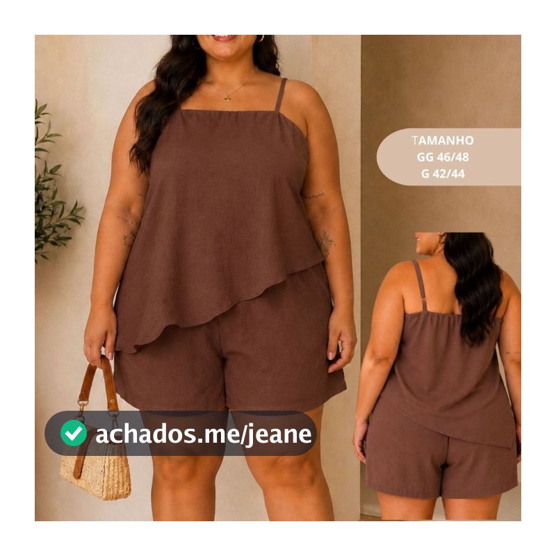 Conjunto Plus Size Short e Blusa Assimétrica Alças Reguláveis Moda Verão