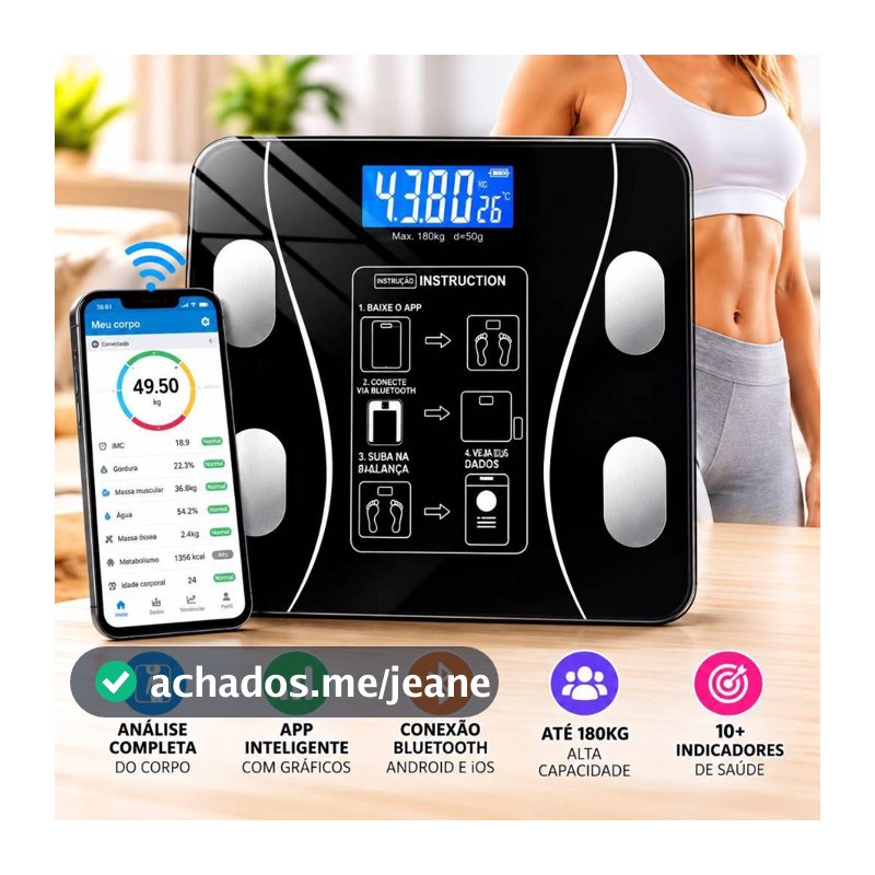 Balança Inteligente Bioimpedância App Integrado e Capacidade de até 180kg com Pilha