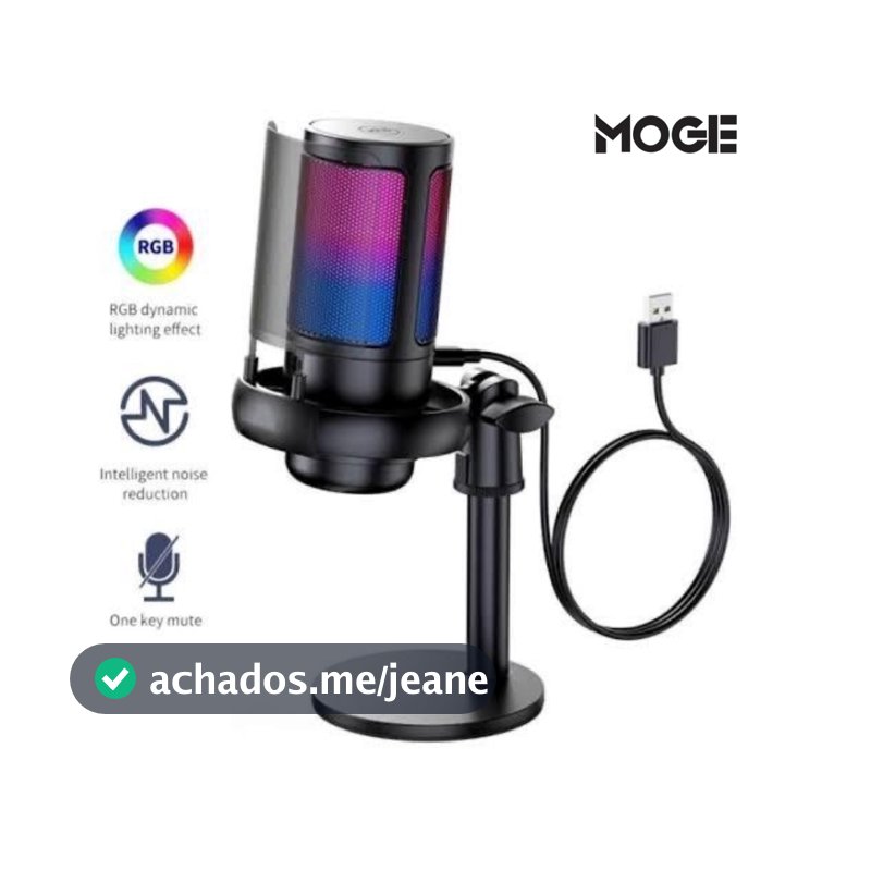 Microfone Gamer Condensador RGB | USB-C | Alta Sensibilidade | Podcast e Streaming