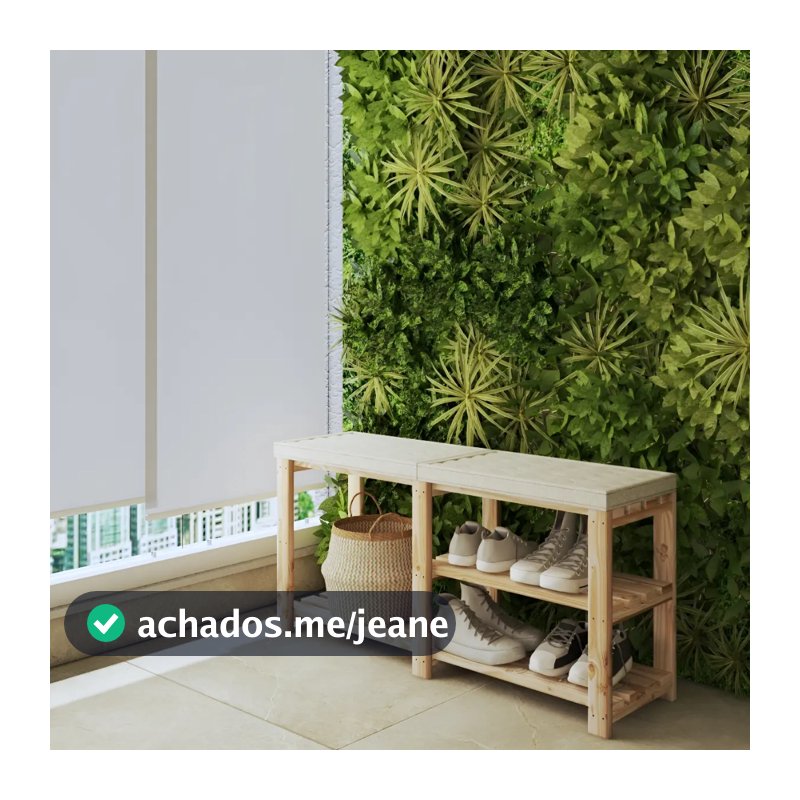 Sapateira Com Banco Madeira Pinus 50x110x32cm Organizador 15 Pares Treliça Natural Multiuso Reforçada