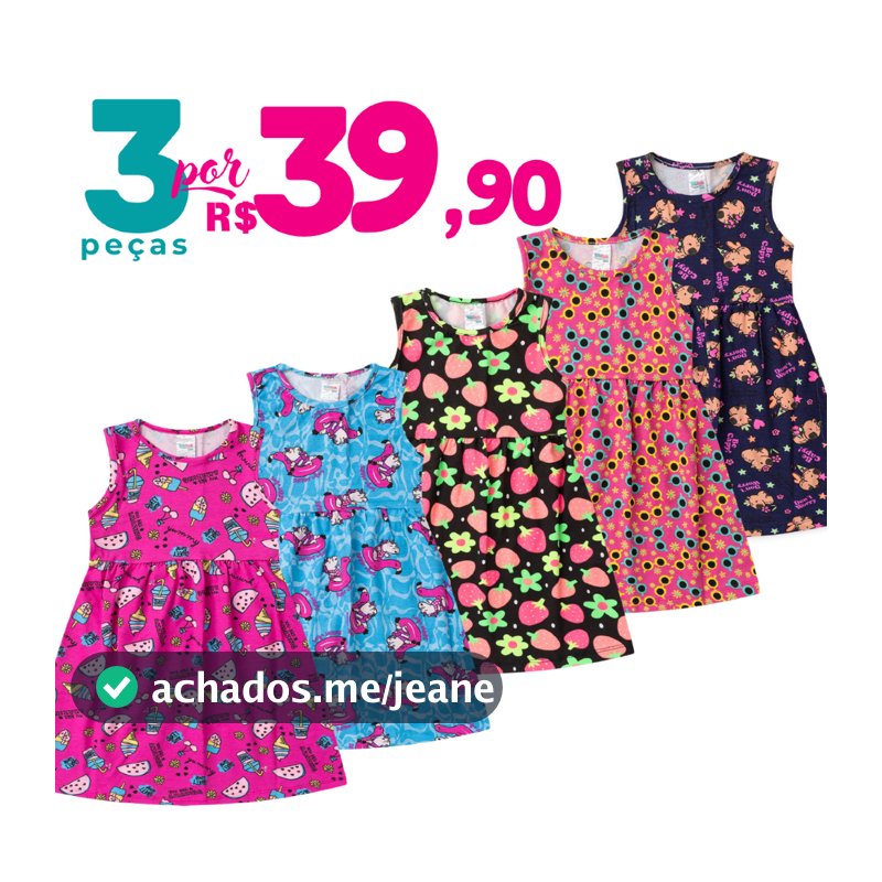 Kit 3 Peças de Vestido Infantil De Cotton Algodão Sortidos