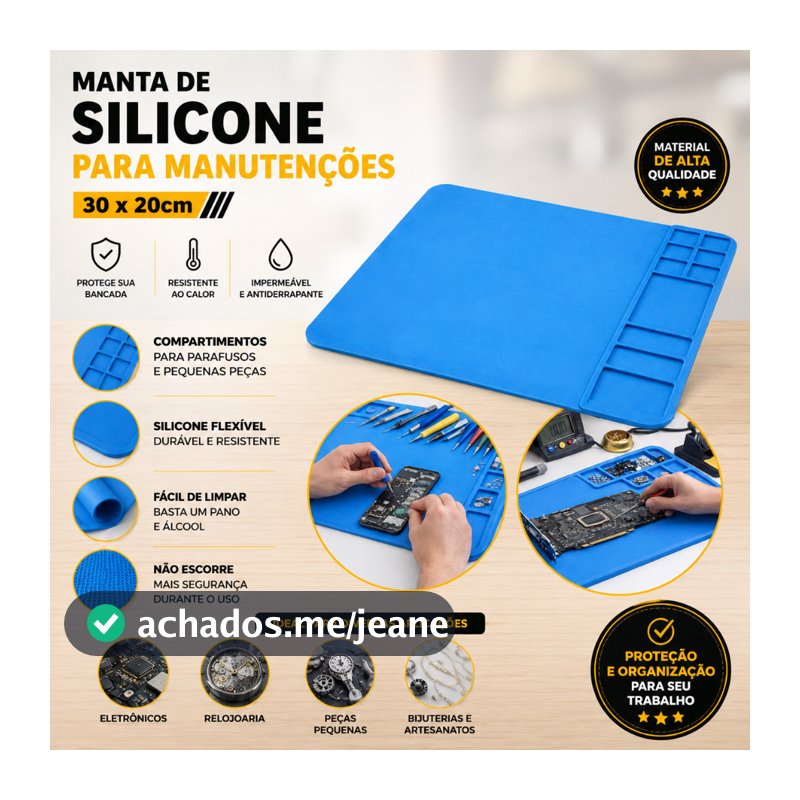 Manta Antiestática Silicone 30x20cm Resistente 500°C Bancada Solda Reparo Eletrônica
