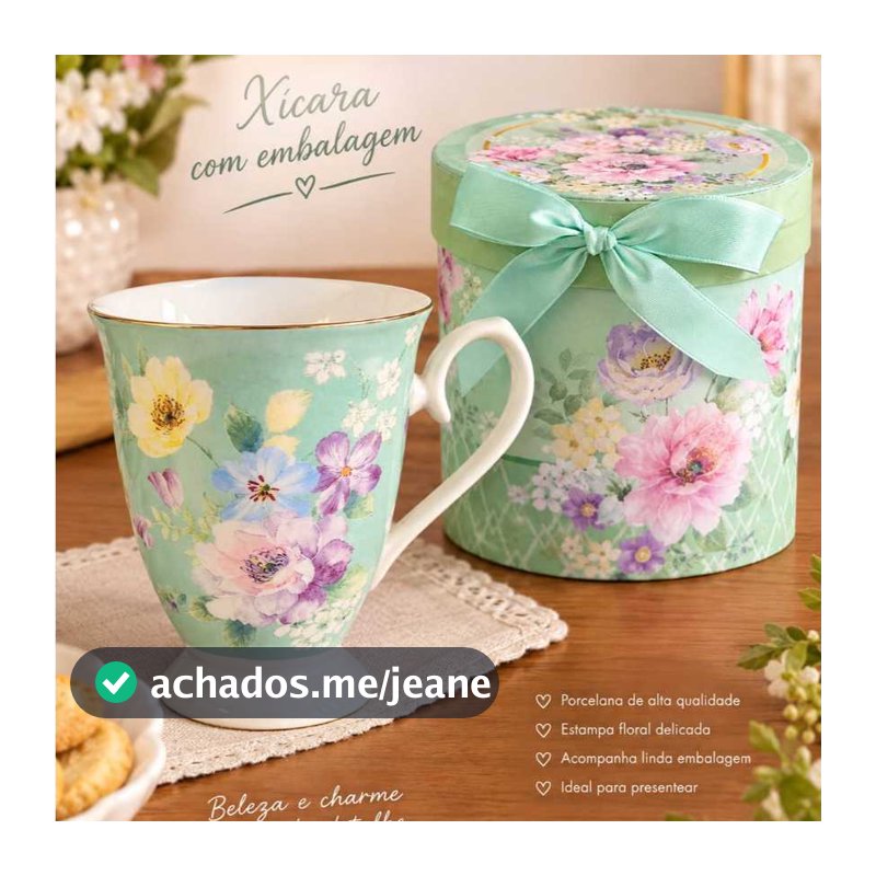 Caneca de Porcelana Decorativa Presente Com caixa de presente fofa verde mesa posta Chá café chocolate quente 300ml