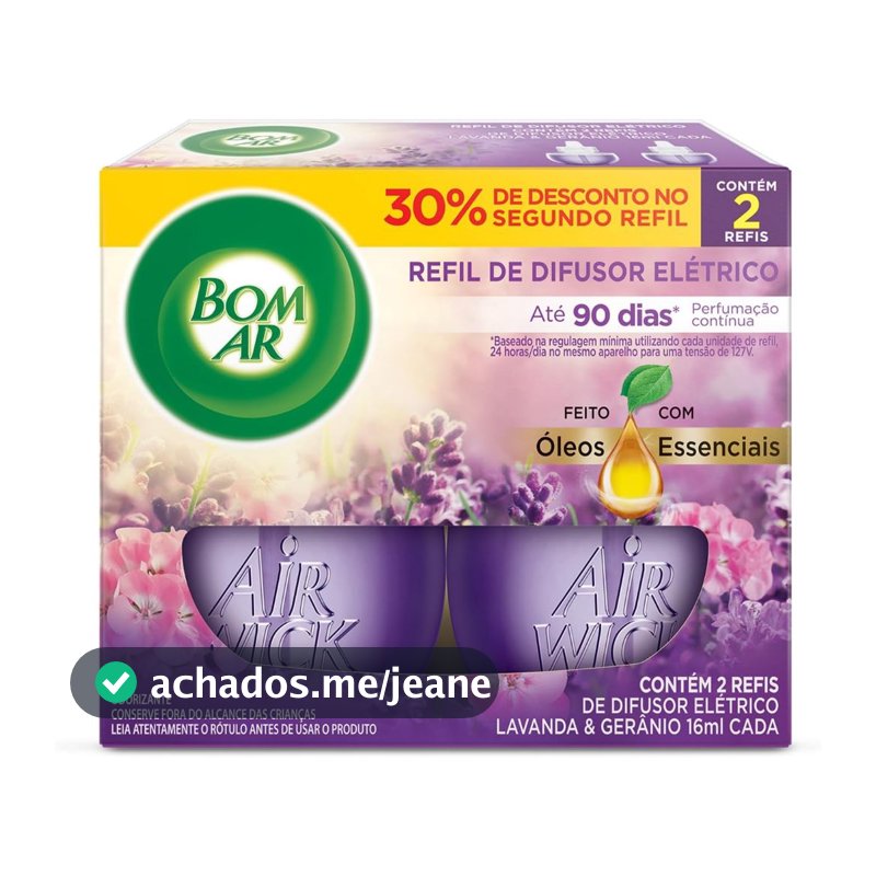 Refil Bom Ar Lavanda & Gerânio – Kit com 2 Unidades para Perfume de Ambiente