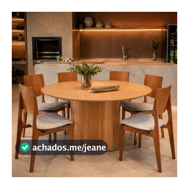 Conjunto Mesa De Jantar Redonda Com  6 Cadeiras Madeira Sala Moderno Rustico Area Gourmet Noronha