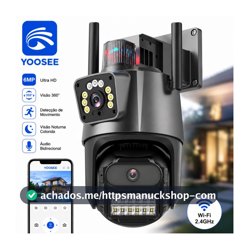 Câmera de segurança externa P11 Wi-Fi YOOSEE/ICSEE IP66 360° 4K 6MP com lente dupla e à prova d'água