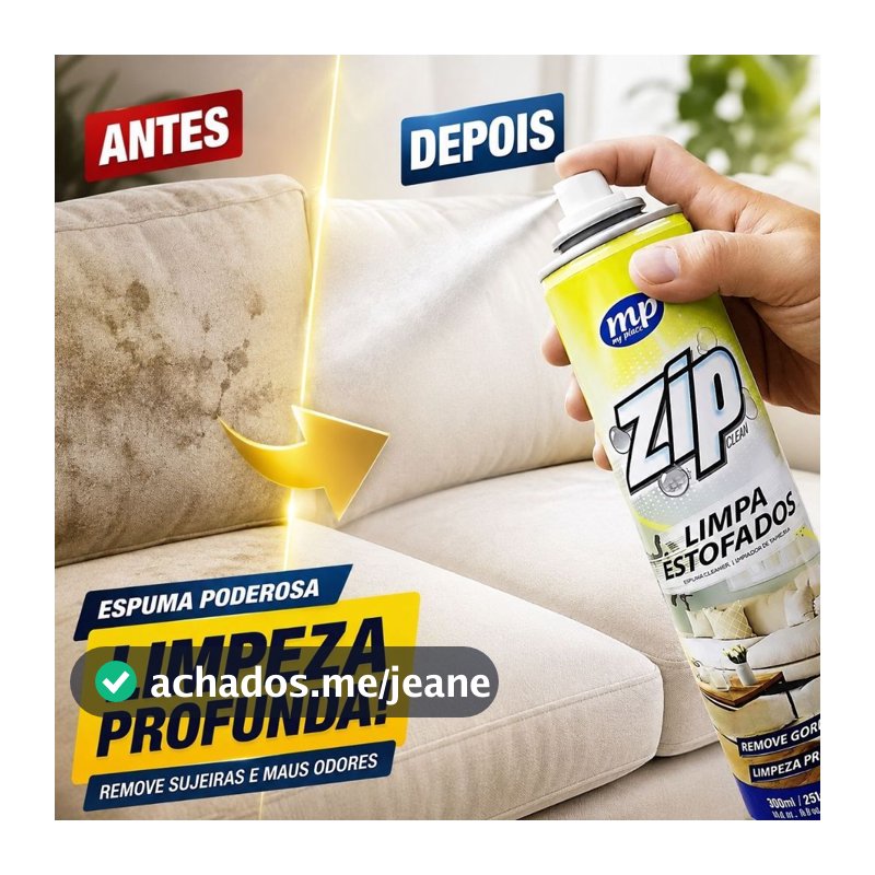 Kit Limpa Estofados A Seco Espuma Spray Zip Clean Limpa Sofá Banco de Carro 300ml