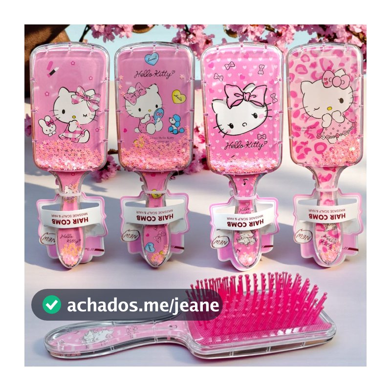 Escova De Cabelo Hello Kitty Rosa Pentes Variados CERDAS ONDULADAS Gliter
