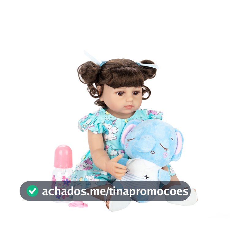 Boneca Bebê Reborn Realista 100% Silicone 48cm Azul Elefante