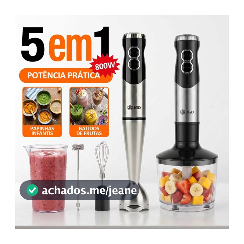COIBEU Mixer 5em1 Inox 800W Liquidificador de Mão com Triturador Batedor Fouet e Espumador de Leite