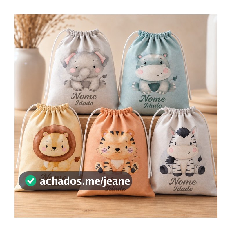 Sacolinha Lembrancinha Animais Safari Aquarela Sortidos para Aniversários e Festas