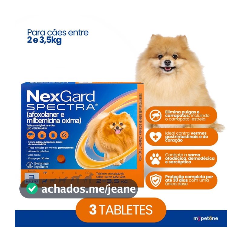 NexGard Spectra para Cães 2 a 3,5kg Antipulgas e Carrapatos - 3 Tabletes