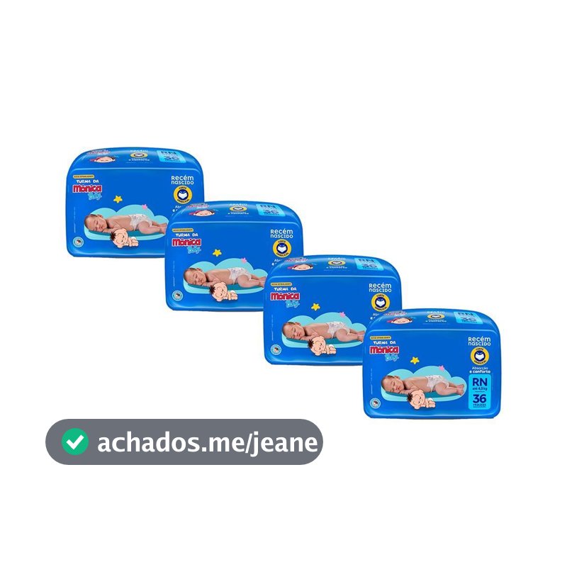 Kit 4 Fraldas Turma da Mônica Baby Jumbo RN com 36un cada