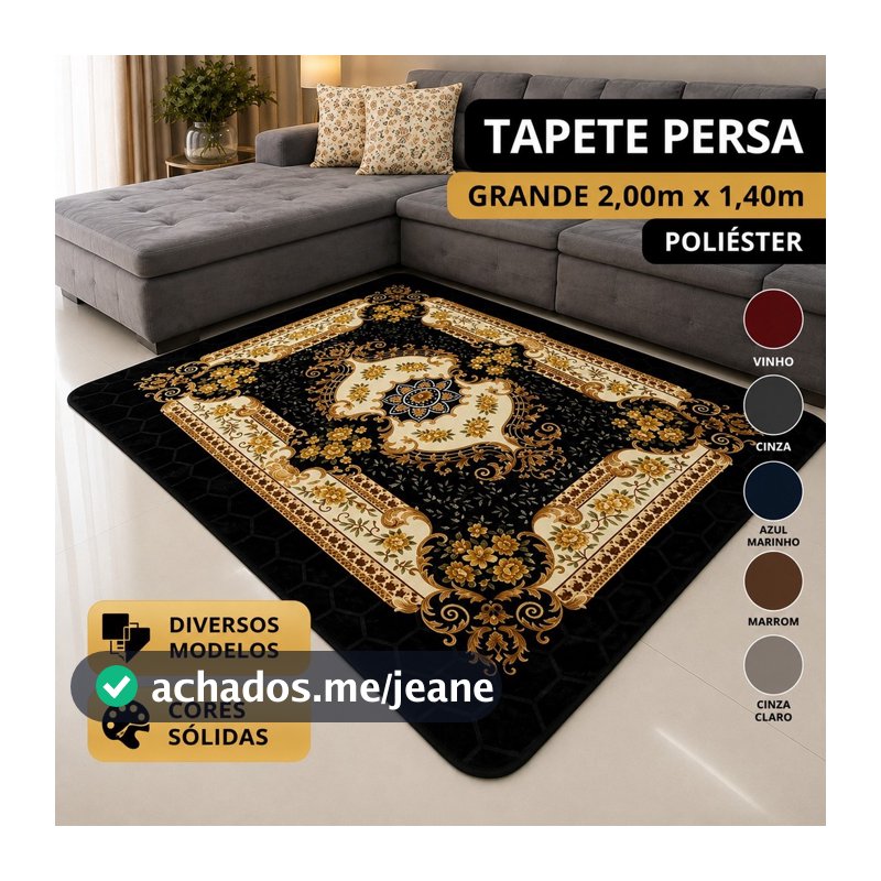 Tapete Grande 2,00m x 1,40m Antiderrapante Floral e liso Tapete Árabe para Sala Quarto grande