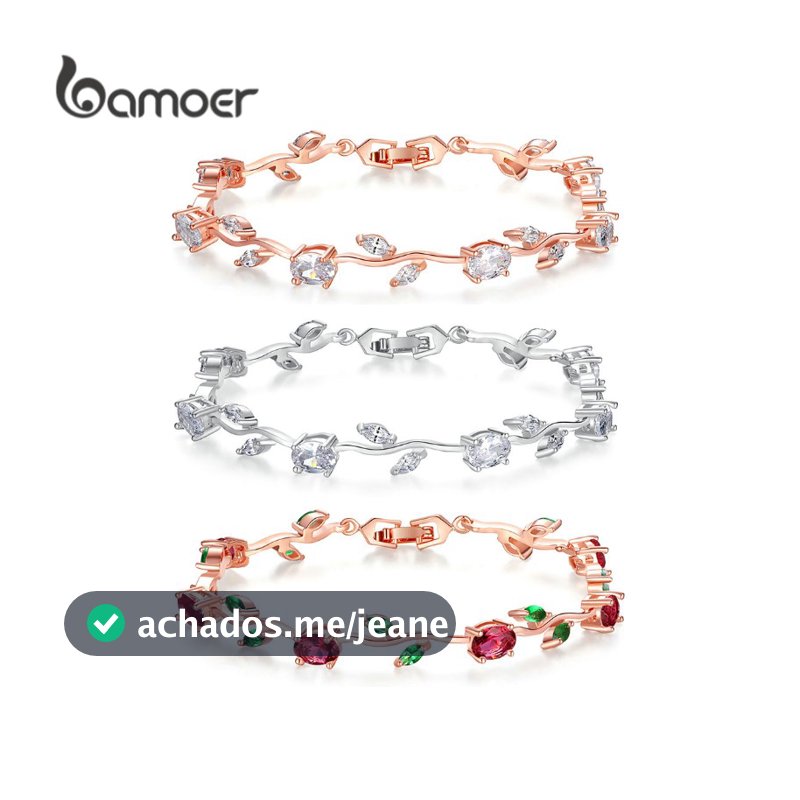 Bamoer Pulseira Com Folha De Rosa Cor De Ouro & Elo Vermelho + Verde AAA Zircon Para Presente/Mãe Jóias JIB072