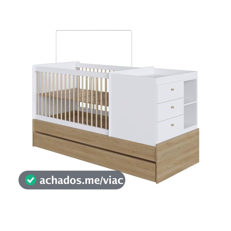 Berço Multifuncional com Cama Auxiliar Marrom Branco