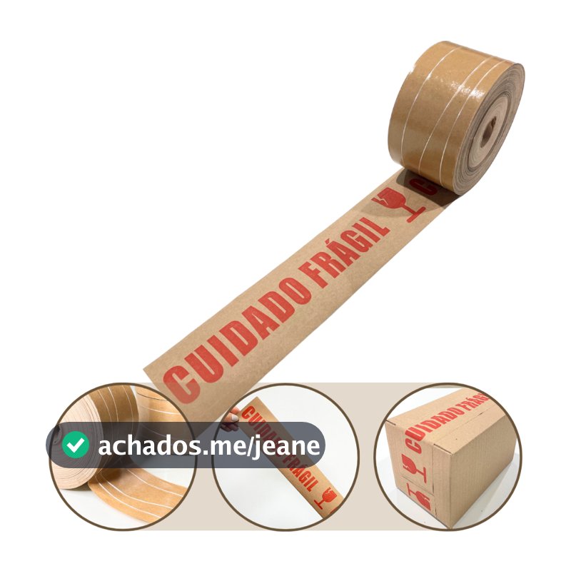 Fita Gomada Reforçada 70mm x 70mts Cuidado Frágil ou Lisa Para Fechar Caixas Papelão Embalagem Envio E-Commerce Mudança