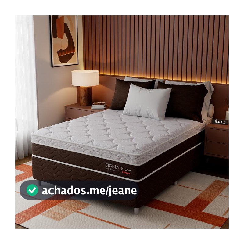 Cama Box com Colchão Casal Sigma Flow (23x138x188) Marrom e Branco
