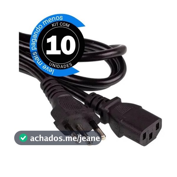 Kit 10 Cabo De Força 10A Energia Tripolar 1,20 Metros Para Monitores Fontes Eletroportáteis