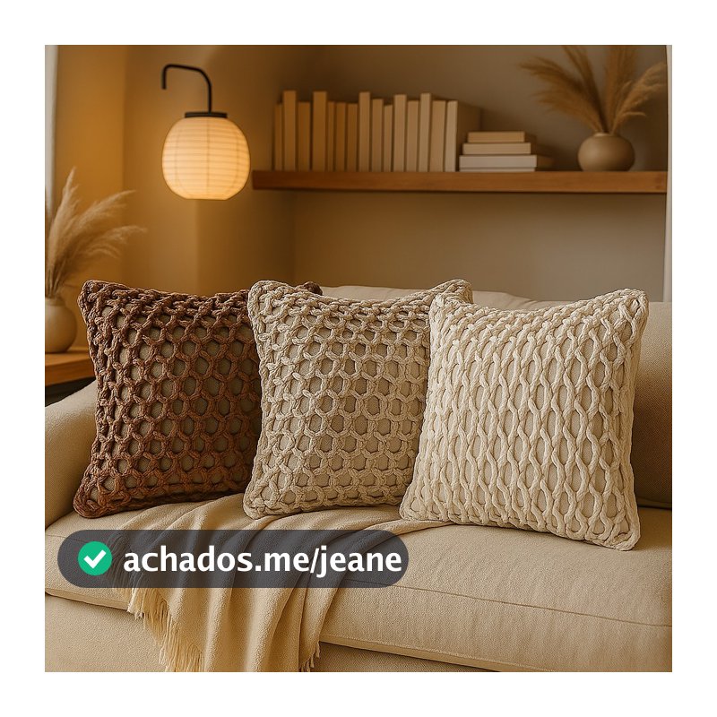 Capa de Almofada Corda Trançada Rústica Boho 43x43 Cru Areia Chocolate