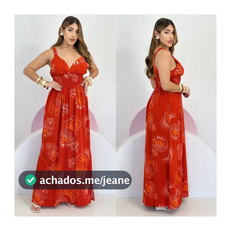 Vestido Longo Feminino Viscolinho Decote V Alça de Elástico
