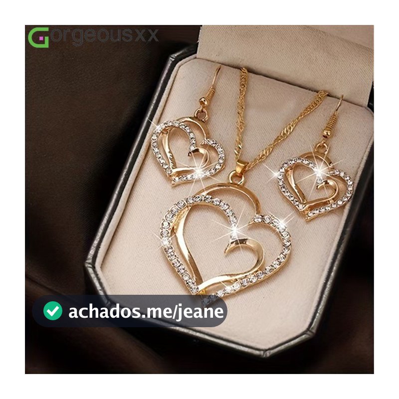 Pérola Duplo Coração Pingente Colar Pulseira Brincos Conjunto Jóias Femininas