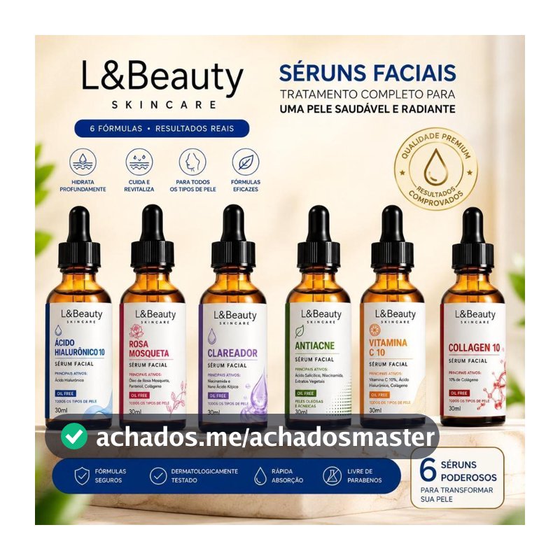 Sérum Facial Hidratante Anti-Idade Skin Care 30ml Antiacne Rejuvenescedor Firmador Clareador Nutritivo Ácido Hialurônico