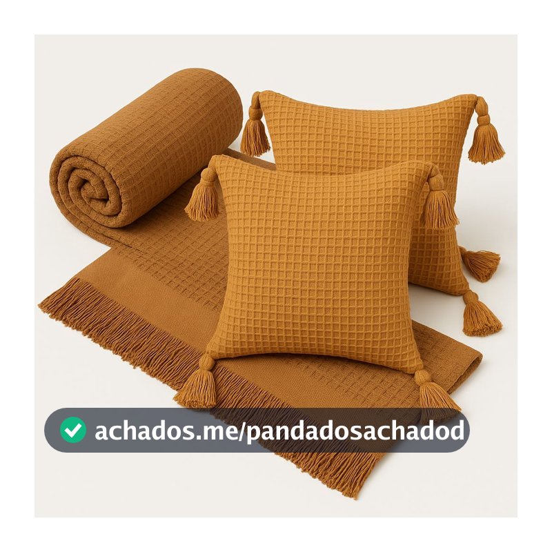 Kit Manta Para Sofá Viena + 2 Capa De Almofada 45x45 Algodão Premium Decoração E Conforto