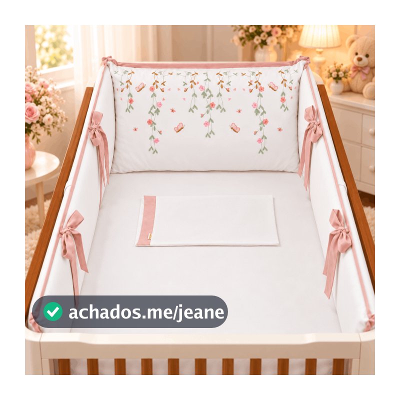 Kit Berço Americano Primavera Delicada Bordado Menina Floral Jardim Encantado Borboleta 100% Algodão