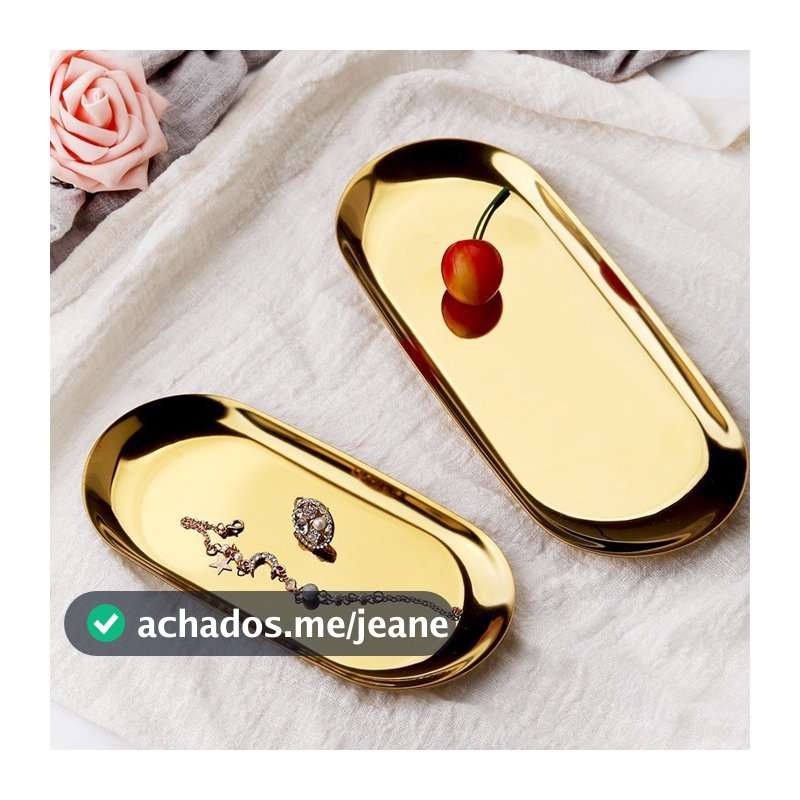 Bandeja Aco Inoxidavel Luxo Decorativa para Jóias Alimentos Dourado-Multi bazar