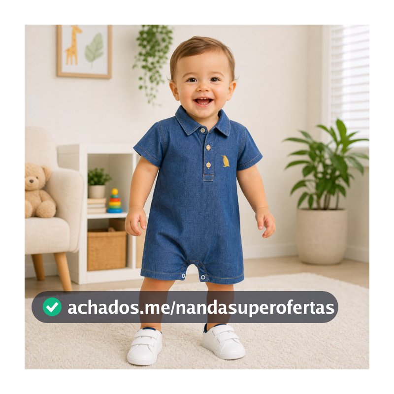 Macacão Curto de Bebê Jeans Estilisado Fashionista com Botões Natal Festas Casamento