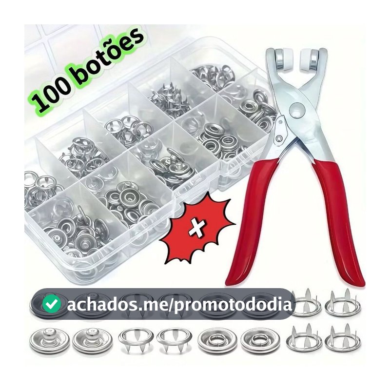 Alicate Aplicador Com 100 Botões De Metal De Pressão Para Roupa