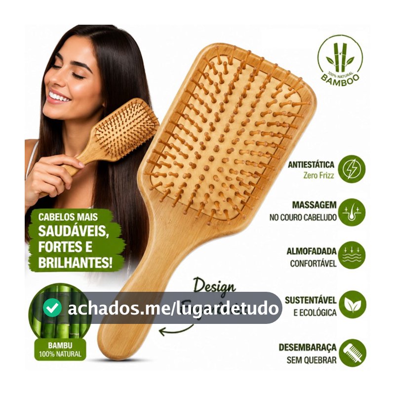 Escova de Cabelo de Bambu Natural | Antiestática | Almofada de Ar | Massagem no Couro Cabeludo | Sustentável
