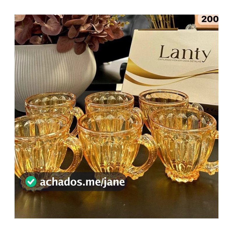 Jogo de Xícaras Chá e Café 200 ml Itália Âmbar Jogo 6 Peças Canecas Cristal douradas Luxuoso