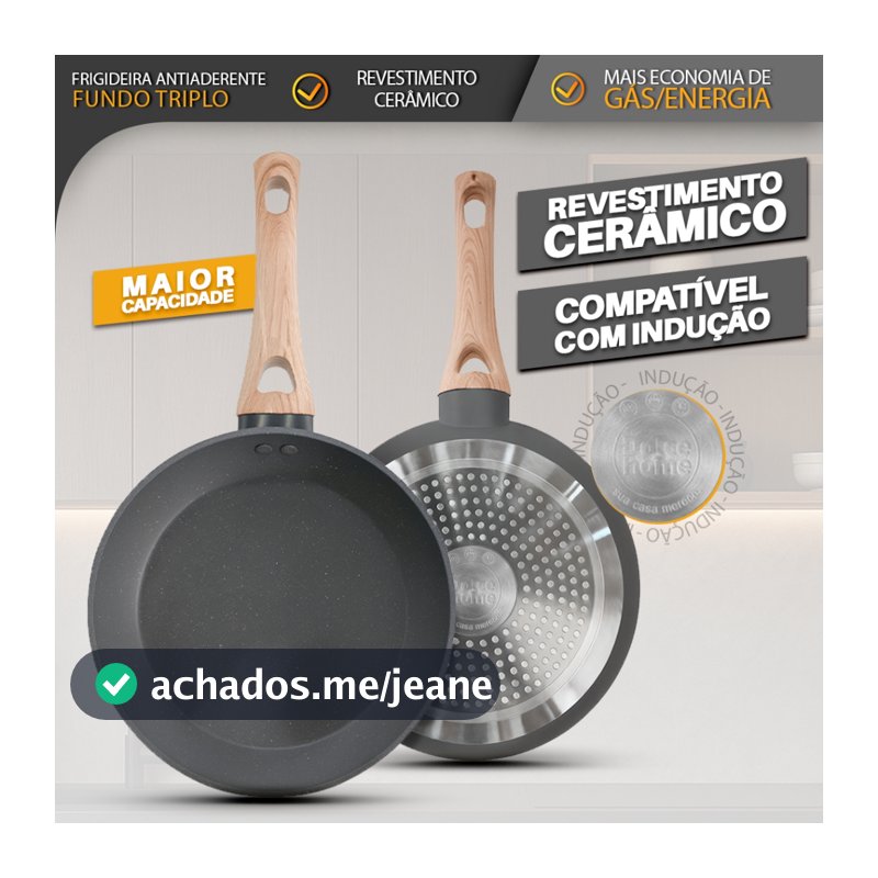 Frigideira Antiaderente Fundo Triplo 20,5cm Revestimento Cerâmica Indução Cinza - Bhz Store