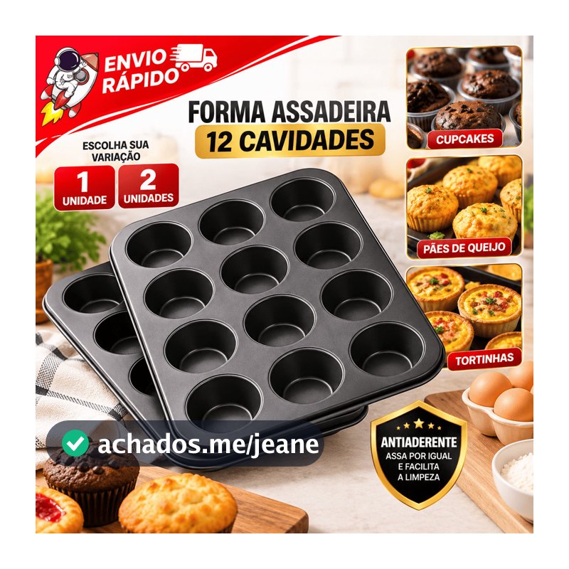 Kit 2 Forma Assadeira Cupcake Antiaderente 12 Cavidades Preto Preto