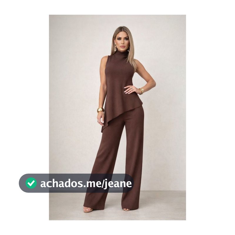 Conjunto Feminino Anarruga Elegante Gola Alta Assimétrico Calça Pantalona Confortável Chic Premium