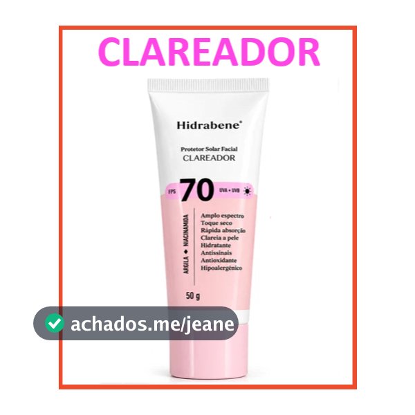 Hidrabene Protetor Solar Facial Clareador FPS 70 Toque Seco Antissinais Clareia a pele 50g