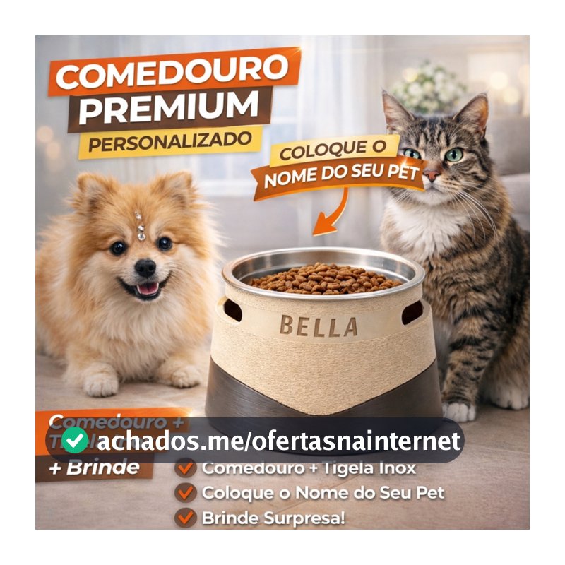 Comedouro Pet Personalizado Com Nome Tigela Inox Cachorro Gato Premium Elevado