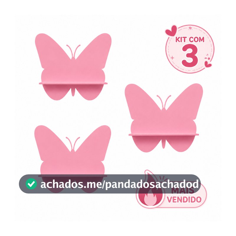 Kit 3 Nichos Prateleira Borboleta Para Bebê Infantil Quarto e Sala